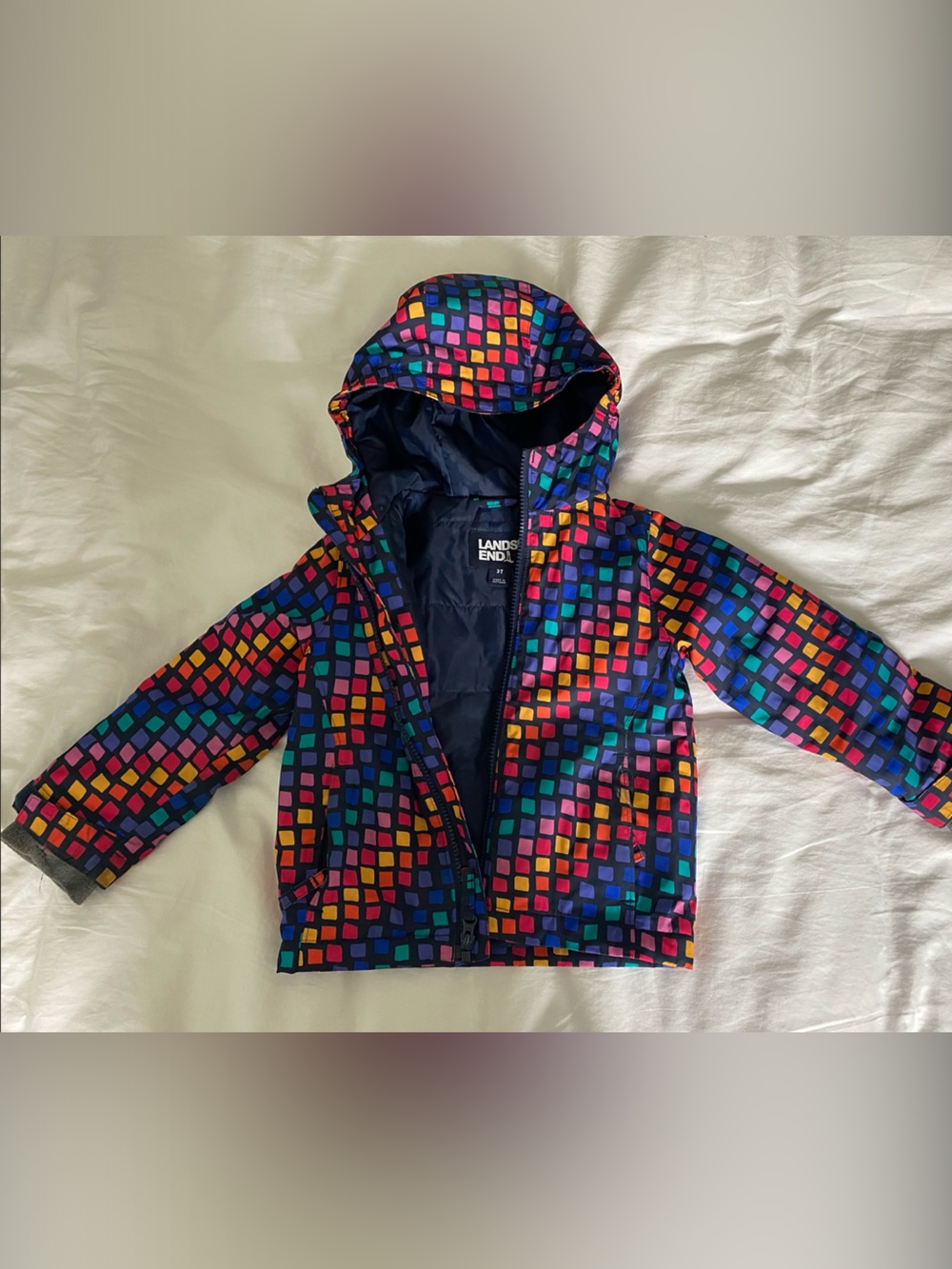 Lands' End Multicolor Square-Print Hooded Jacket